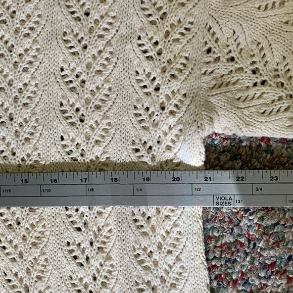 Vintage 80s Gina Peters Ivory Open Leaf Crochet Short Sleeve Tunic Sweater Sz L - Picture 7 of 12